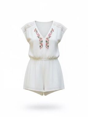 Abercrombie & Fitch White Romper with Pink Floral Embroidery